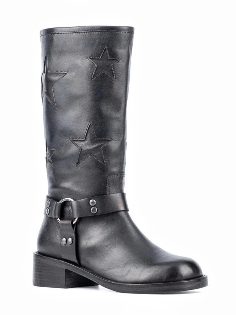 Vintage Foundry Co. Women's Mathilde Leather Tall moto Boots Block Heel stars